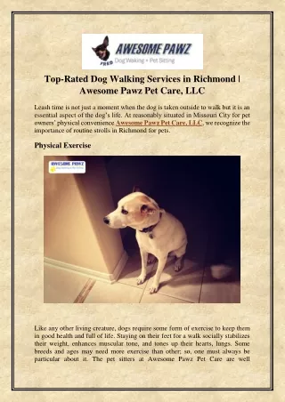 Top-Rated Dog Walking Services in Richmond | Awesome Pawz Pet Care, LLC