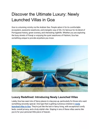 Newly Launched Villas in Goa: Experience Luxury and Serenity