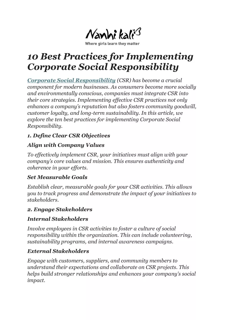 10 best practices for implementing corporate