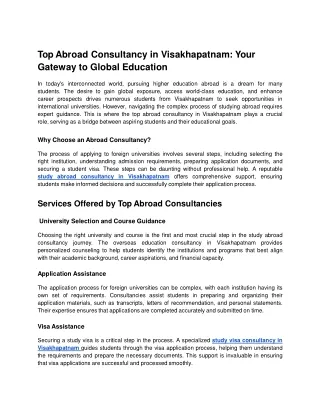 Top Abroad Consultancy in Visakhapatnam: Your Gateway to Global Education