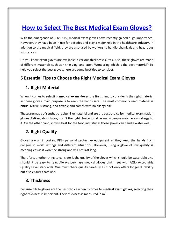 how to select the best medical exam gloves