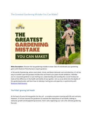 The Greatest Gardening Mistake you can make?