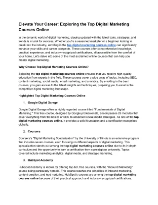 Elevate Your Career: Exploring the Top Digital Marketing Courses Online