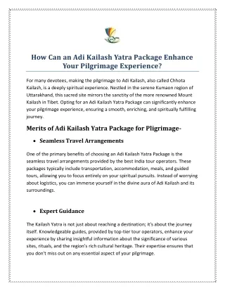 How Can an Adi Kailash Yatra Package Enhance Your Pilgrimage Experience