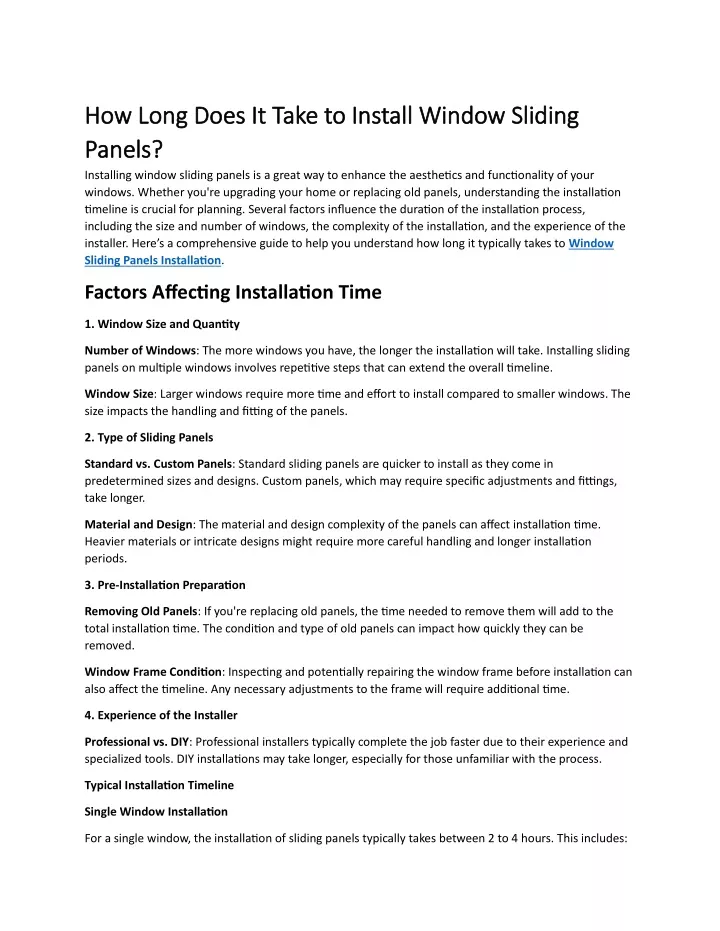 how long does it take to install window sliding