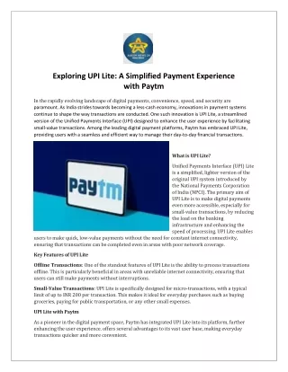 Exploring UPI Lite A Simplified Payment Experience with Paytm