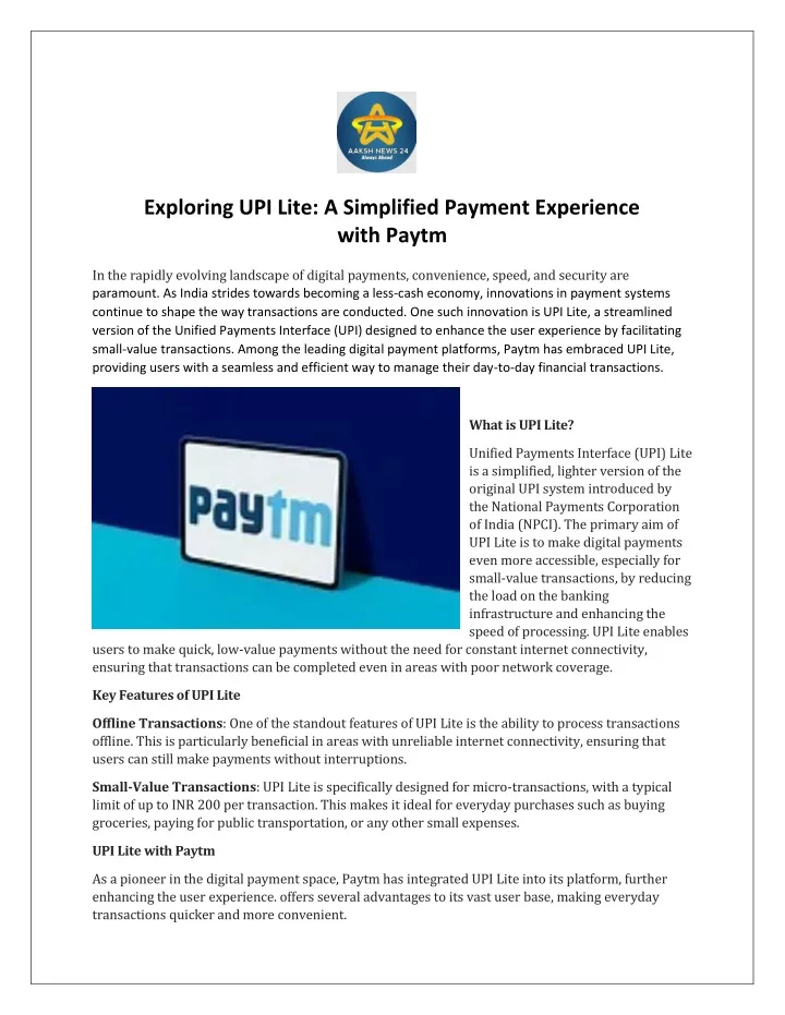 exploring upi lite a simplified payment