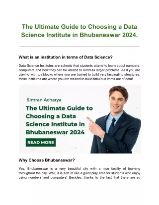 The Ultimate Guide to Choosing a Data Science Institute in Bhubaneswar 2024