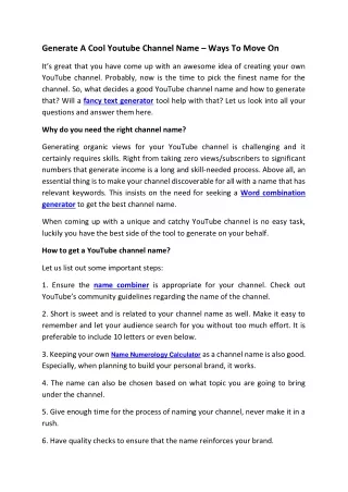 Generate A Cool Youtube Channel Name