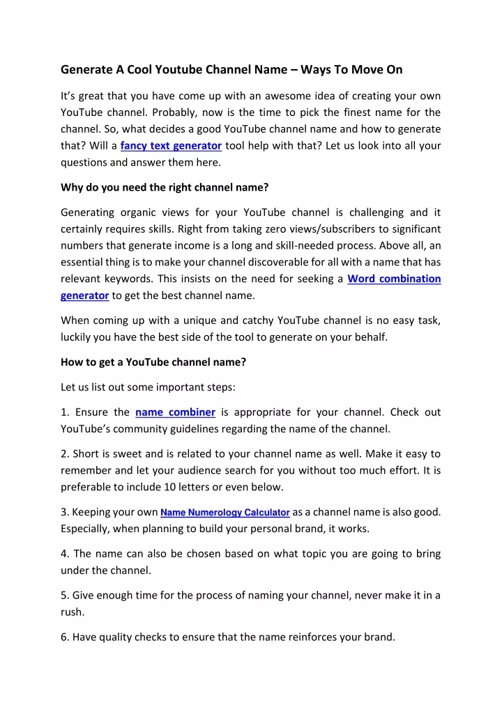 generate a cool youtube channel name ways to move