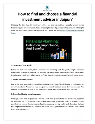 How to find and choose a financial investment advisor in Jaipur