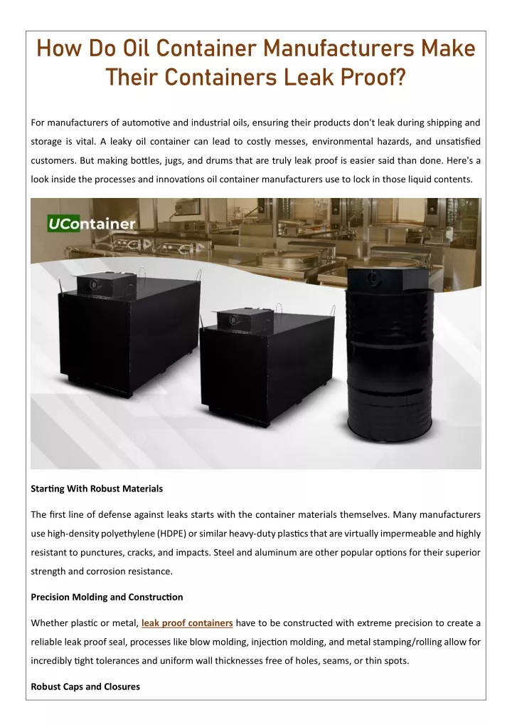 how do oil container manufacturers make their