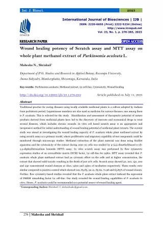 Wound healing potency of Scratch assay and MTT assay on whole plant methanol