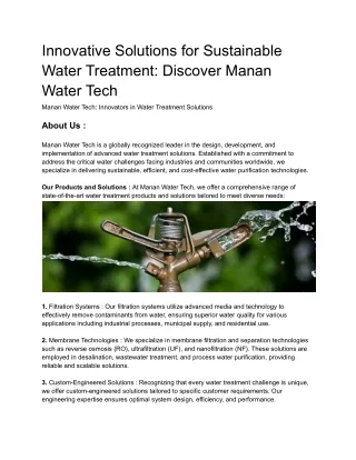 Transforming Water Management: Manan Water Tech's Innovative Solutions