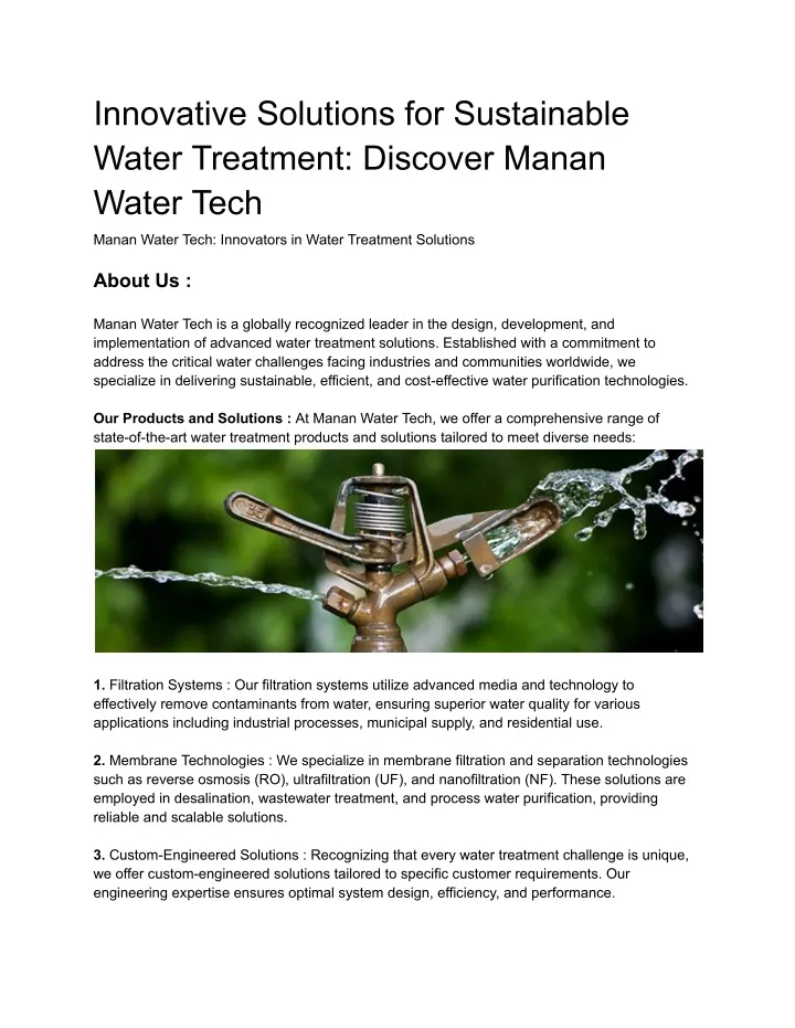 PPT - Transforming Water Management: Manan Water Tech's Innovative ...