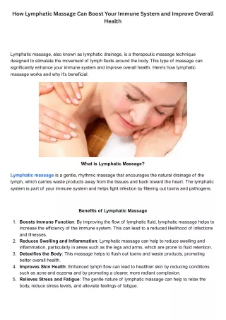 How Lymphatic Massage Can Boost Your Immune System and Improve Overall Health