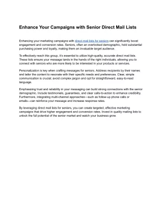 Enhance Your Campaigns with Senior Direct Mail Lists