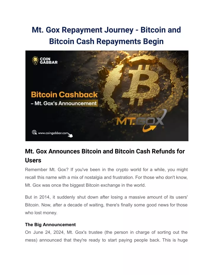 mt gox repayment journey bitcoin and bitcoin cash