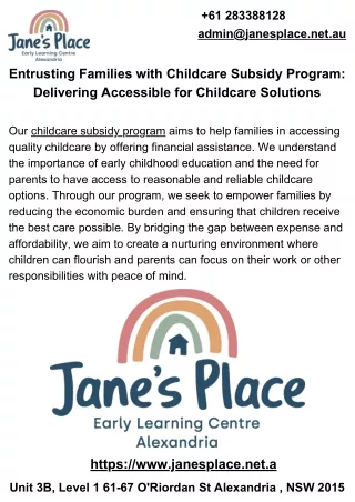 Entrusting Families with Childcare Subsidy Program Delivering Accessible for Childcare Solutions