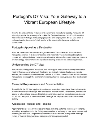 Portugal's D7 Visa_ Your Gateway to a Vibrant European Lifestyle