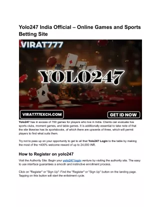 Yolo247 India Official – Online Games and Sports Betting Site