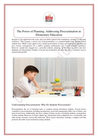 The Power of Planning Addressing Procrastination in Elementary Education