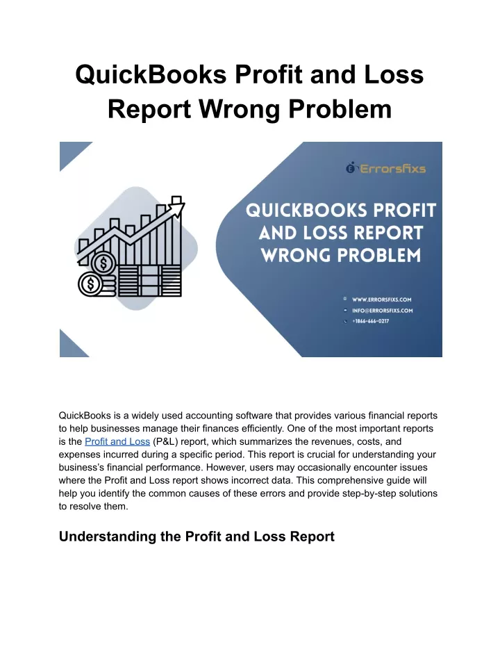 quickbooks profit and loss report wrong problem