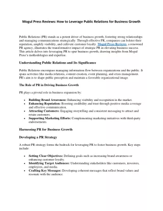 Mogul Press Reviews How to Leverage Public Relations for Business Growth