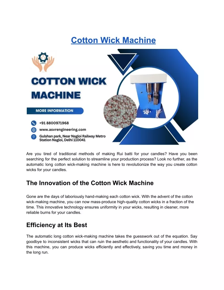 cotton wick machine