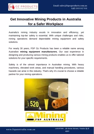 Get Innovative Mining Products in Australia for a Safer Workplace