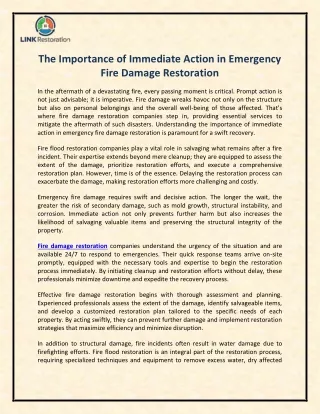 The Importance of Immediate Action in Emergency Fire Damage Restoration