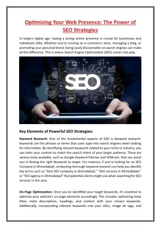 Optimizing Your Web Presence: The Power of SEO Strategies