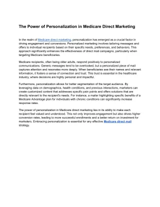 Power of Personalization in Medicare Direct Marketing