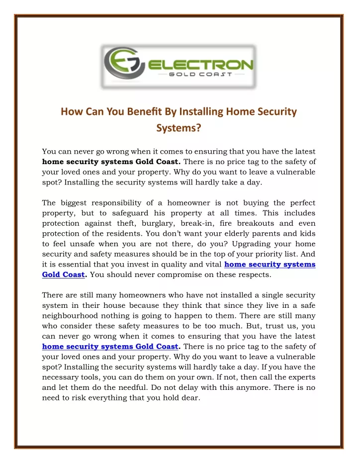 how can you benefit by installing home security