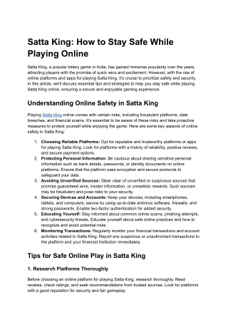 Satta King: How to Stay Safe While Playing Online