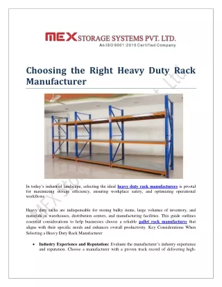 Choosing a Reliable Manufacturer for Heavy Duty Racks