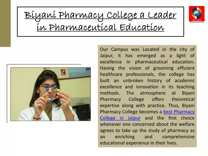 biyani pharmacy college a leader in pharmaceutical education