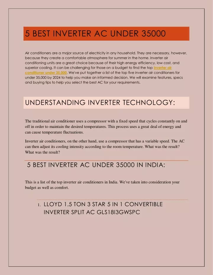 5 best inverter ac under 35000