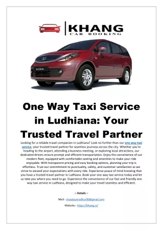 One Way Taxi Service in Ludhiana: Your Trusted Travel Partner