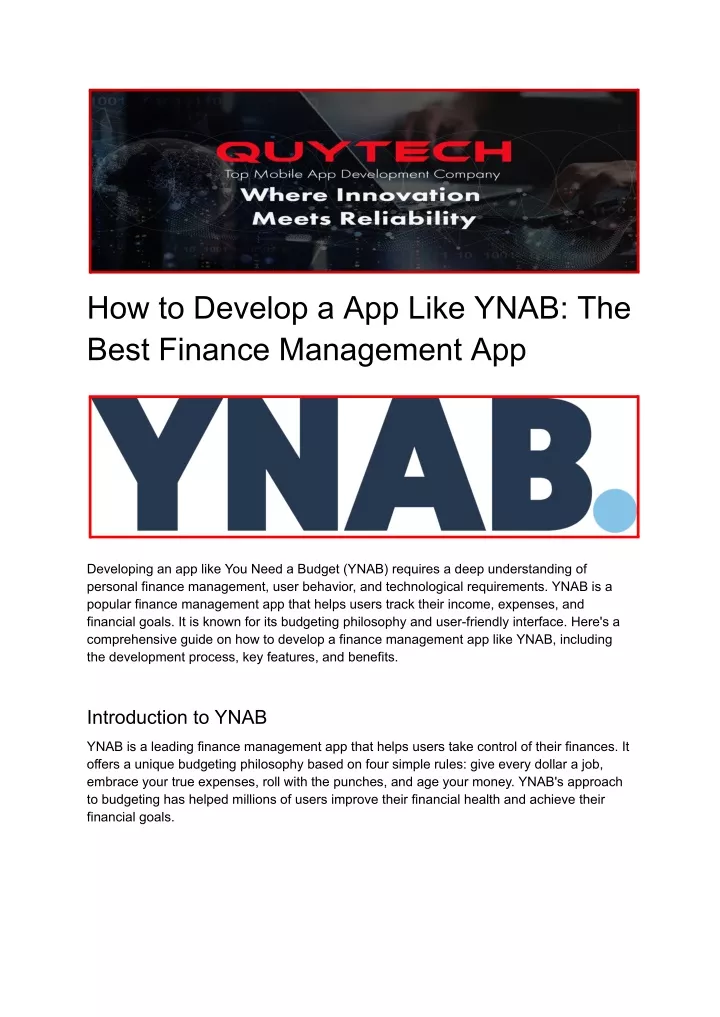 how to develop a app like ynab the best finance