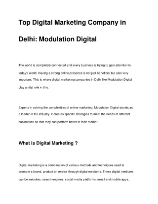Top Digital Marketing Company in Delhi: Modulation Digital