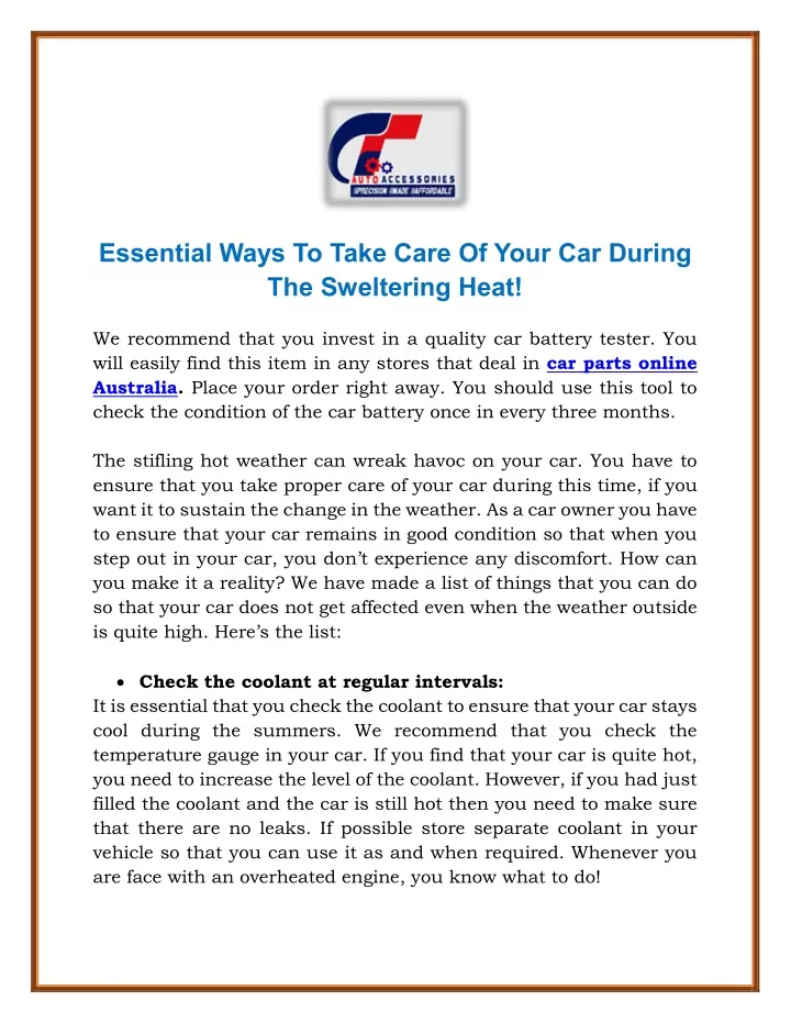 essential ways to take care of your car during