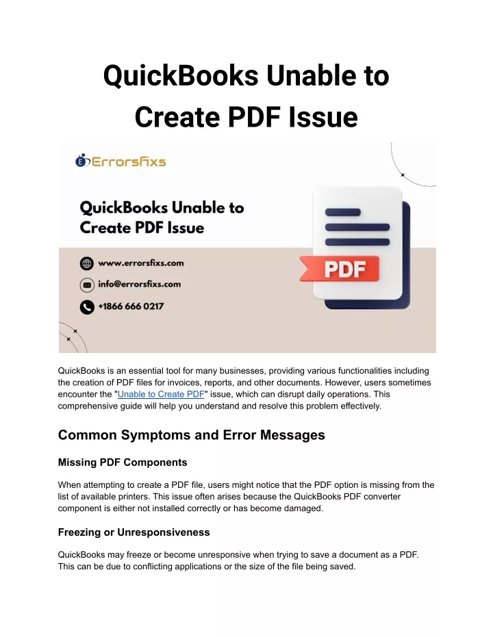 quickbooks unable to create pdf issue