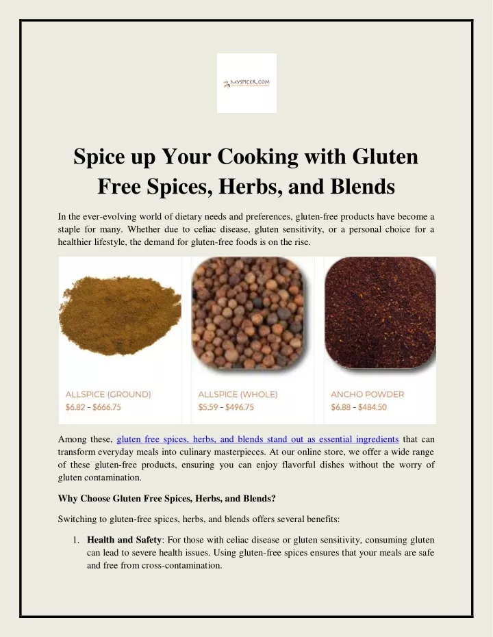 PPT - Spice up Your Cooking with Gluten Free Spices, Herbs, and Blends ...