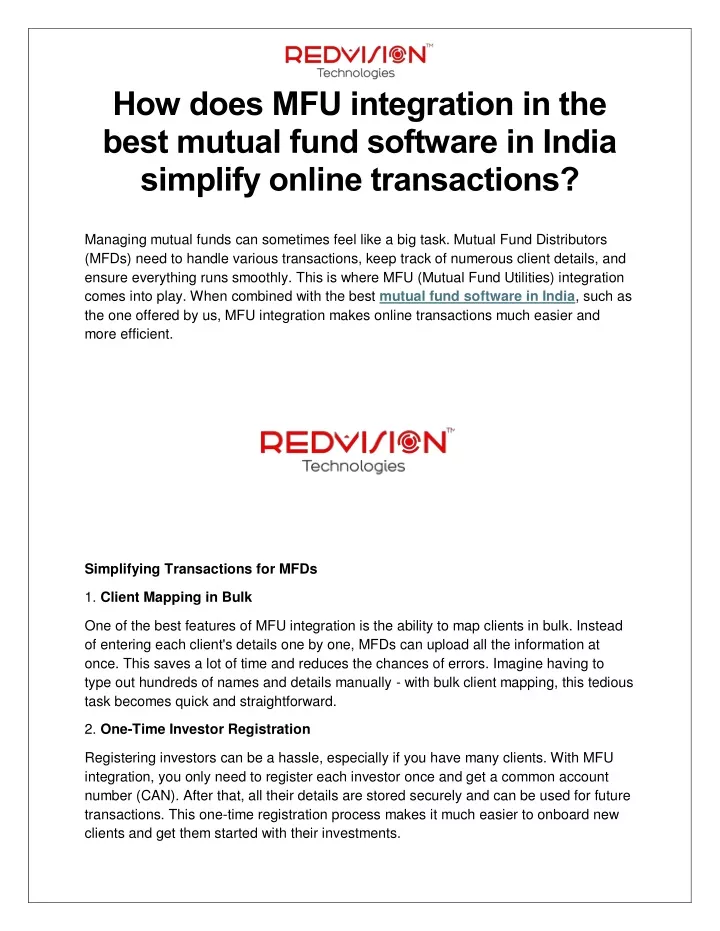 how does mfu integration in the best mutual fund