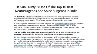 Dr. Sunil Kutty Is One Of The Top 10 Best Neurosurgeons And Spine Surgeons In India.