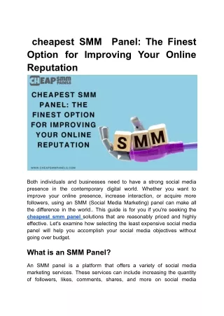 cheapest SMM  Panel- The Finest Option for Improving Your Online Reputation