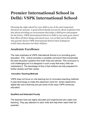Premier International School in Delhi: VSPK International School