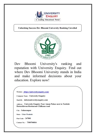 Unlocking Success Dev Bhoomi University Ranking Unveiled