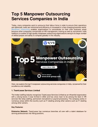 Top 5 Manpower Outsourcing Services Companies in India